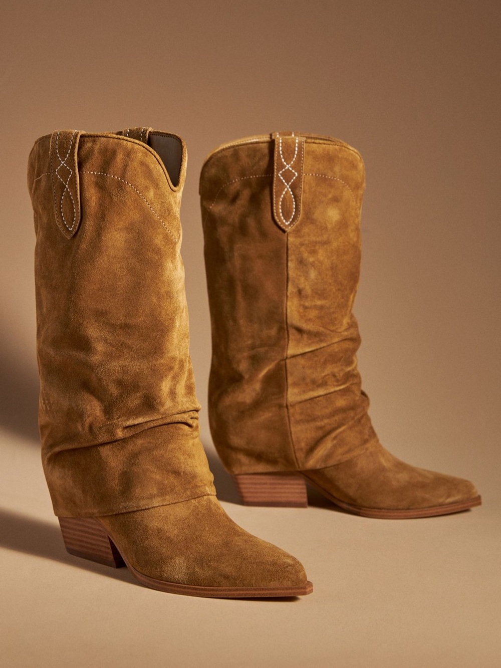 Marc Fisher Tan Suede Western Mid-Calf Boots